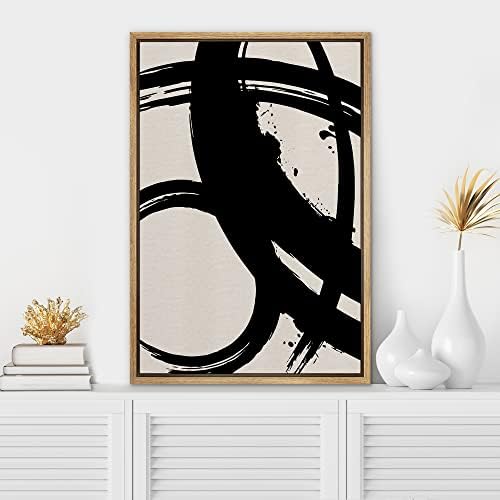 SIGNWIN Framed Canvas Print Wall Art Black Ink Paint Stroke Circle Spirals Abstract Shapes Illustrations Modern Art Minimal Multicolor for Living Room, Bedroom, Office - 24"x36" Natural