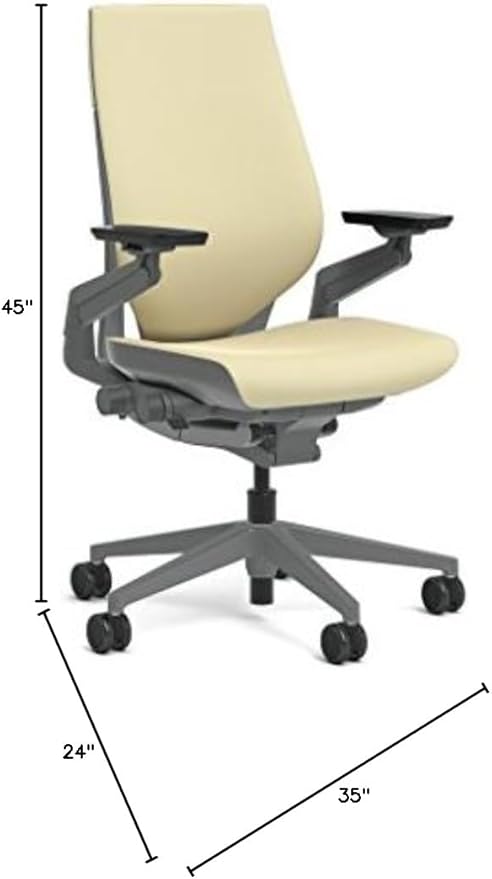 Steelcase Gesture Task Chair: Wrapped Back - Sterling Dark Solid Frame/Base/Merle Accent - Adjustable Lumbar Support - Roll Control Hard Floor Casters