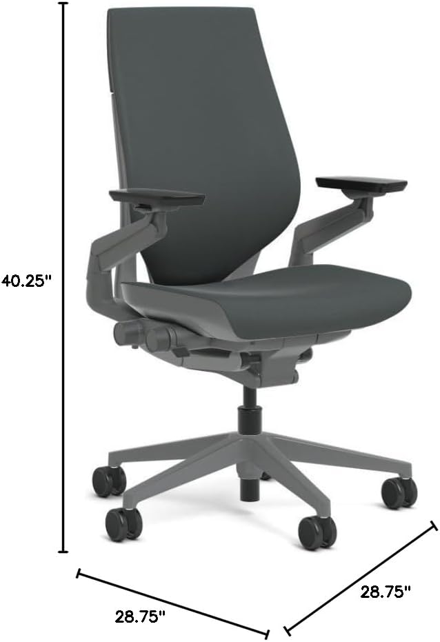 Steelcase Gesture Task Chair: Wrapped Back - Sterling Dark Solid Frame/Base/Merle Accent - Adjustable Lumbar Support - Roll Control Hard Floor Casters