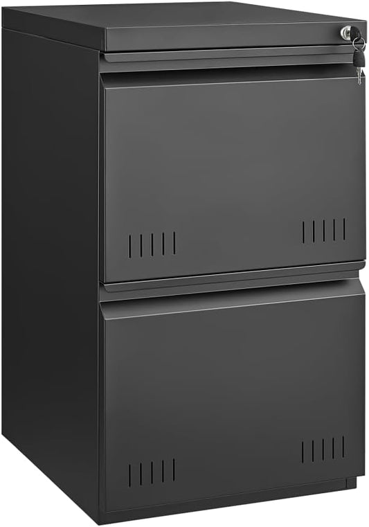 2 Drawer File Cabinets for Home Office, Vertical File Cabinet with Lock, Office Cabinet for A4/Letter/Legal Size, Under Desk Filing Cabinet, Assembly Required(Black)