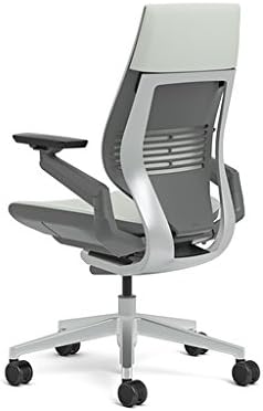 Steelcase Gesture Office Chair - Cogent Connect Nickel Upholstered Wrapped Back Platinum Metallic Frame Low Seat Merle Seat/Back/Arms (Dark/Light) Hard Floor Caster Wheels