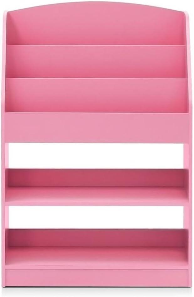 Furinno LOVA Book Shelf, 5-Tier Magazine Bookshelf, Bookcase with Open Shelves Storage, 9.4 x 24.6 x 37, for Living Room, Bedroom, Home Office, Pink