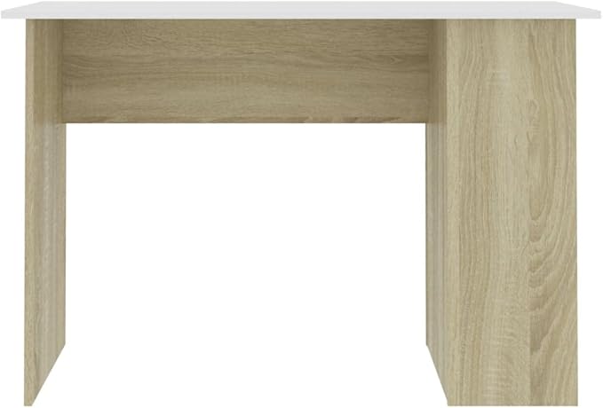 Modern Writing Desk Table with 2 Shelves, Study Computer Desk for Home, White and Sonoma Oak 43.3"x23.6"x28.7" Engineered Wood