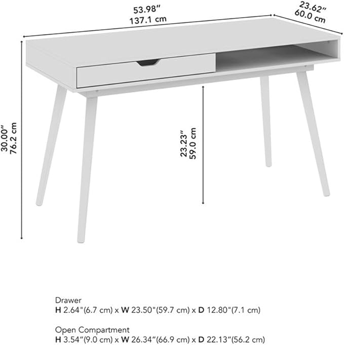 Bush Home Nora 54W Writing Desk with Storage in Natural Oak | Large Wooden Computer Table for Home Office, Study Room, or Entryway