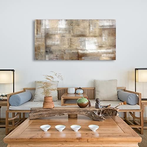 Vintage Abstract Canvas Wall Art - Brown, White, Grey - Living Room, Bedroom Decor - 20" X 40"