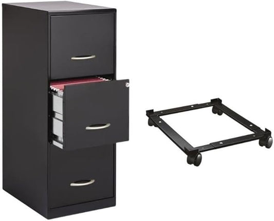 Hirsh Industries SOHO 2 Piece 3 Drawer Letter File Cabinet and Mobile File Caddy in Black