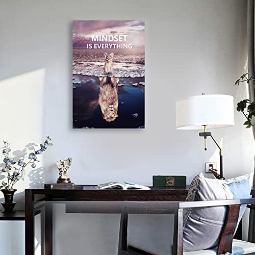 Inspirational Canvas Wall Art Little Lion Big Lion Mindset is Everything Canvas Poster Printing Artwork Inspirational Entrepreneur Art Office Wall Decoration Frame Ready to Hang[24''W x 36''H]