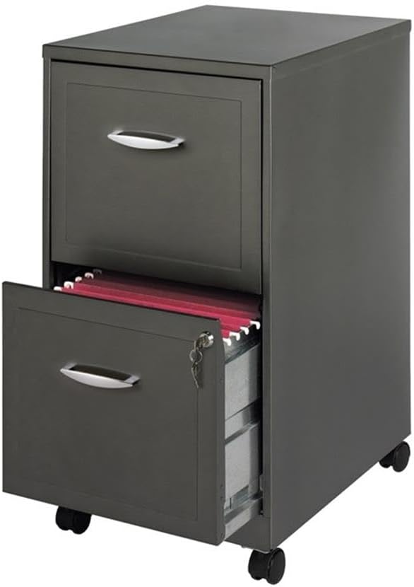 Scranton & Co 2-Drawer Metal Mobile Filing Cabinet, 26.7 in H X 14.25 in W X 18 in D, Gray Finish, Locking Letter Storage, Easy Roll Casters, Modern Compact Design for Home Office or Small Spaces
