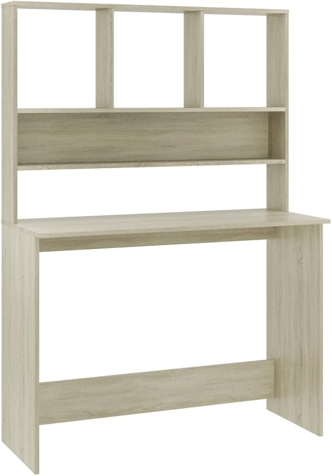 Modern Computer Desk Writing Study Table with Upper Cabinet, Home Office Student Table Laptop PC Writing Desk Home Office Writing Desk, Sonoma Oak 43.3"x17.7"x61.8"