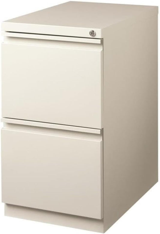 BOWERY HILL Mobile Pedestal Filing Cabinet, 2-Drawer File/File Configuration, Stainless Steel Metal, Light Gray Finish, 27.75" H x 15" W x 19.88" D, Lockable, Letter-Size Files, Office Storage