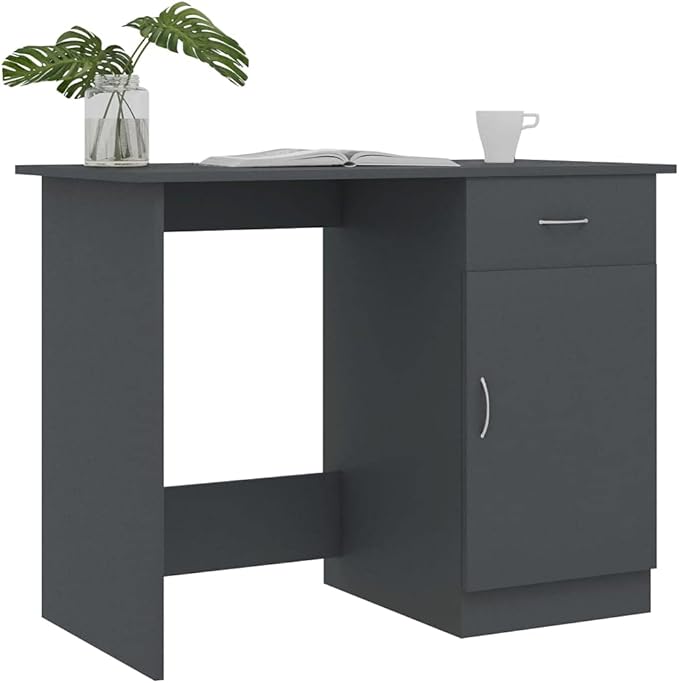Modern Writing Computer Desk with a Drawer and a Door, Home Office Desk Writing Study Table PC Desk Workstation for Bedroom, Gray 39.4"x19.7"x29.9" Engineered Wood(E)