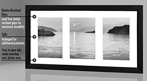 Americanflat 4x6 Collage Picture Frame with Shatter-Resistant Glass - Fits Three 4x6 Photos or Use as One 8x16 Picture Frame - Signature Collection - Collage Frames for Tabletop and Wall - Black