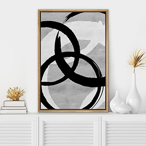 SIGNWIN Framed Canvas Print Wall Art Black Gray White Ring Circle Pattern Abstract Shapes Illustrations Modern Art Minimal Multicolor for Living Room, Bedroom, Office - 16"x24" Natural