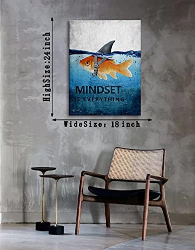Motivational Goldfish Canvas Office Print Wall Art Shark Picture Animal Poster Painting Modern Inspiring Artwork Decor for Living Room Bedroom Office Home Decor, Framed 18"x24"