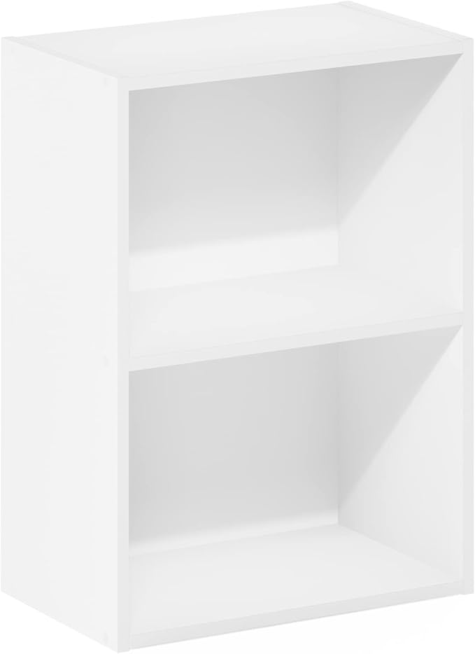 Furinno LUDER Book Shelf, 2-Tier Modern Bookshelf, Open Shelves Wide Bookcase, 9 x 16 x 21, Easy Assembly, Closed Back, for Living Room, Bedroom, Home Office, Plain White