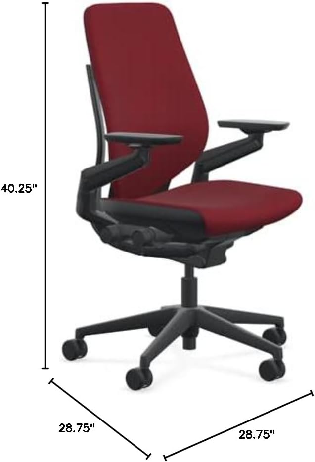 Steelcase Gesture Office Chair - Cogent: Connect Merlot Fabric, Medium Seat Height, Shell Back, Black on Black Frame, Lumbar Support, and Standard Carpet Casters