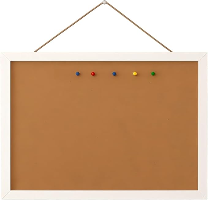 Cork Board Bulletin Board 16" X 12", Wall Mounted White Oak Wood Finish Frame Corkboard for Office Home and School, Hanging Pin Board Message Board or Vision Board Decoration