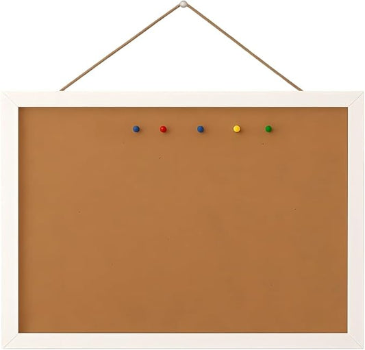 Cork Board Bulletin Board 16" X 12", Wall Mounted White Oak Wood Finish Frame Corkboard for Office Home and School, Hanging Pin Board Message Board or Vision Board Decoration