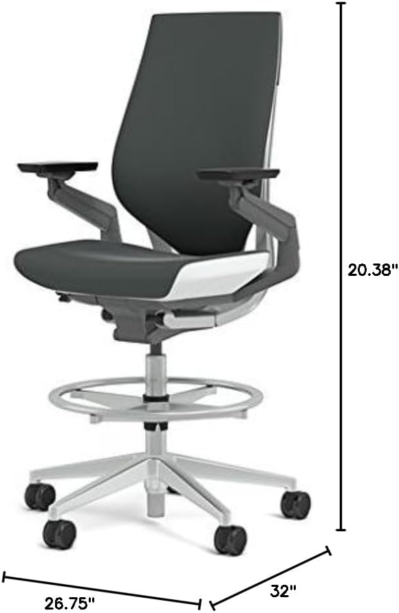Steelcase Gesture 442 Stool Chair - Cogent: Connect Graphite Fabric, Wrapped Back, Light on Light Frame