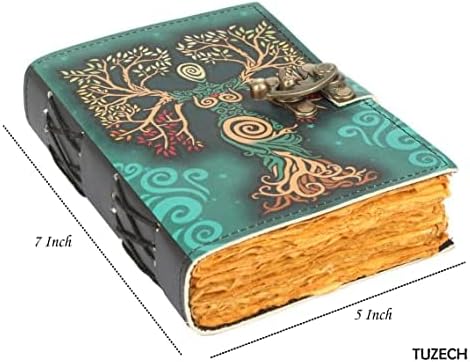 TUZECH Book of Spells Leather Bound Journal Deckle Edge Paper Grimoire Printed Diary Third Eye witchcraft supply and Witch Spell Notebook Antique Vintage Book for Men and Women (Green Lady)