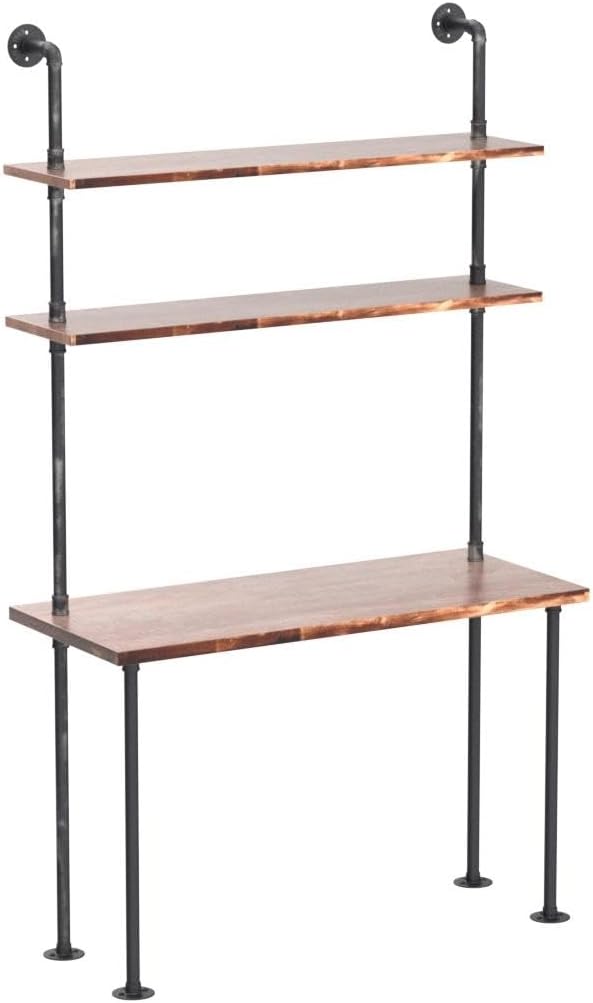Diwhy Industrial Style Office Decor,Computer Desk 47.2"×20"×79" with 2-Tier Storage Pipe Shelves,Bookshelf Laptop Desk,Studying Writing Table Workstation with Hutch for Home Ofiice