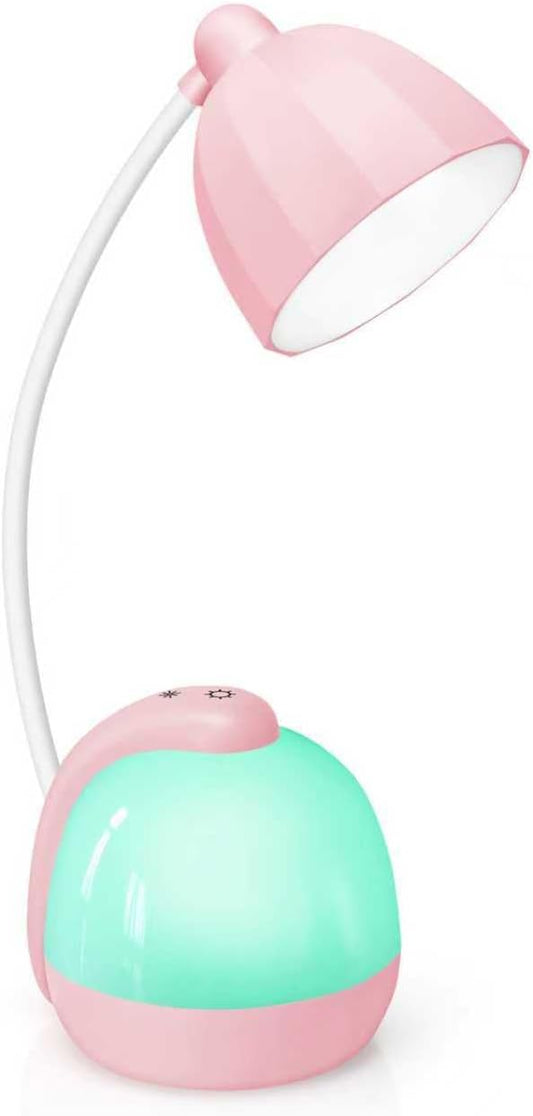 LED Desk Lamp with Night Light, 7 Color Changing Modes & USB Charging Port, Adjustable Gooseneck Bedside Table Lamp for Home Office Study, Gift for Women Students, Pink