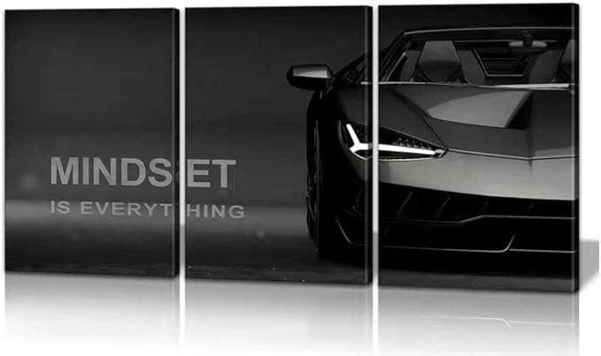 KAWAHONE Motivational Canvas Wall Art Lamborghini Posters Prints Entrepreneur -Mindset is Everything-Office Decor Set Ready to Hang