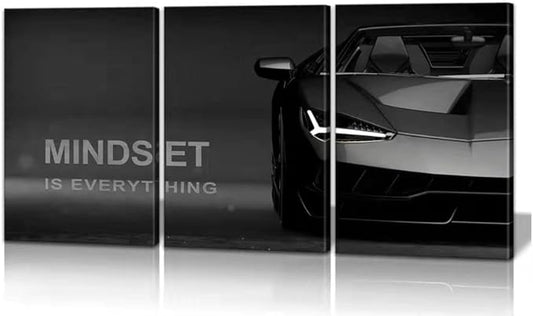 KAWAHONE Motivational Canvas Wall Art Lamborghini Posters Prints Entrepreneur -Mindset is Everything-Office Decor Set Ready to Hang
