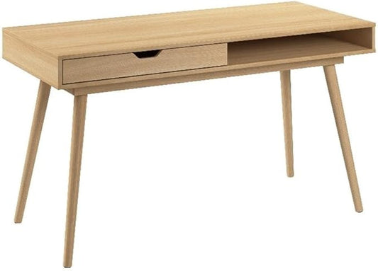 Bush Home Nora 54W Writing Desk with Storage in Natural Oak | Large Wooden Computer Table for Home Office, Study Room, or Entryway