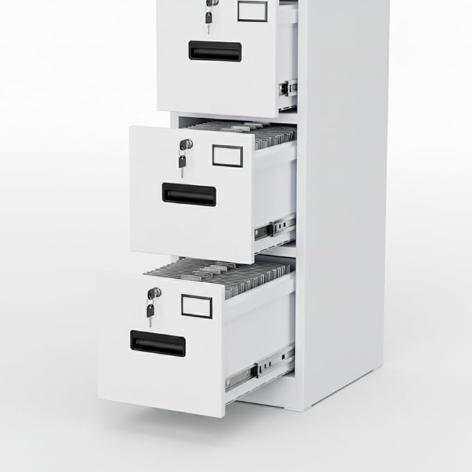GarveeHome 4 Drawer Metal File Cabinet with Independent Locks, Heavy Duty Steel Vertical Filing Cabinet for A4 Letter/Legal Size, Locking Drawers for Home Office School, White