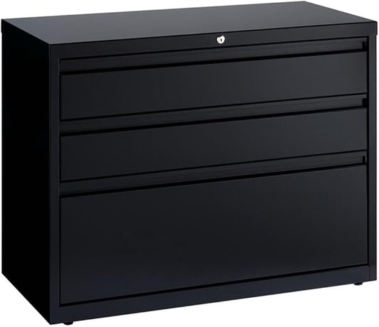 Scranton & Co 36" 3-Drawer Modern Metal Lateral File Cabinet in Black