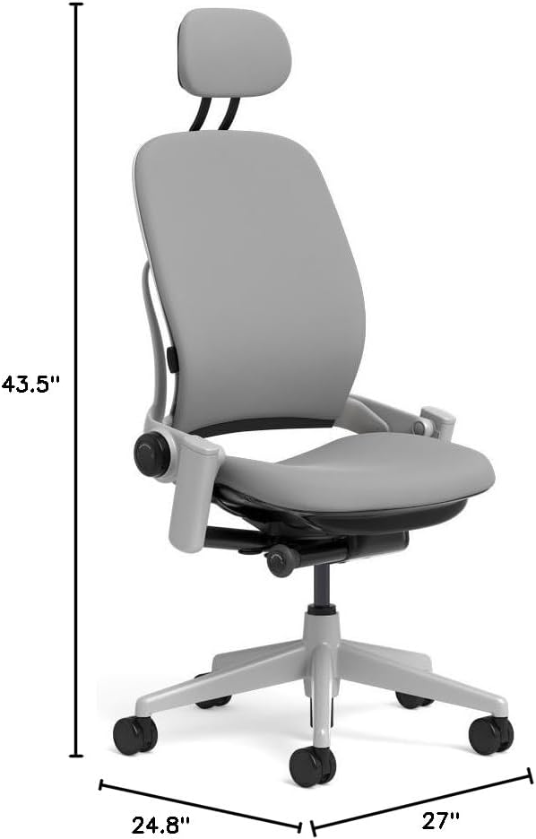Steelcase Leap Task Chair: Platinum Base - Armless - Headrest - Hard Floor Casters