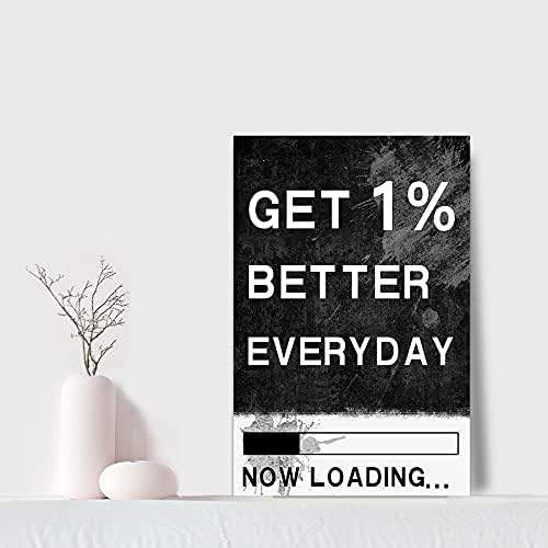 Get 1% Better Everyday-Motivational Framed Canvas Wall Art Retro Black and White Inspirational Office Artwork HD Print for Living Room Bedroom Wall Decor Framed and Stretched Ready to Hang-12 Wx16 H