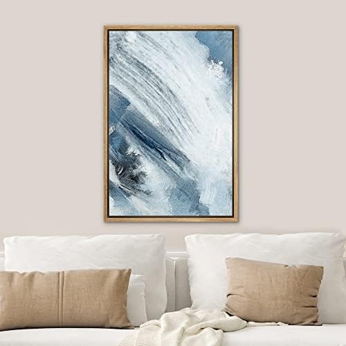 SIGNWIN Framed Canvas Print Wall Art Blue White Paint Stroke Landscape Abstract Shapes Illustrations Modern Art Minimal Relax/Calm Multicolor for Living Room, Bedroom, Office - 24"x36" Natural