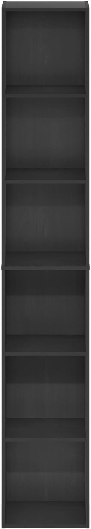 Furinno PASIR Book Shelf, 6-Tier Bookcase, Tall Standing Bookshelf, Open Storage Shelf, 9.4 x 12 x 71 Inches, for Home Office, Living Room, Darkwood