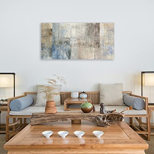 yearainn Large Abstract Canvas Wall Art for Living Room Wall Decor Brown Abstract Canvas Prints Artwork Blue Abstract Canvas Pictures for Bedroom Home Office Wall Decorations Ready to Hang 24" X 48"