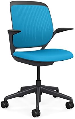 Steelcase Cobi Office Chair: Arms with Soft Arm Caps, Near Black Frame, and Blue Jay Fabric with Standard Carpet Casters