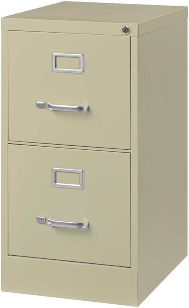 Scranton & Co 2-Drawer Vertical Metal Filing Cabinet, 22" Deep, Letter Width, Beige Finish, Lockable Commercial Office File Storage, Smooth Ball-Bearing Slides, Fully Assembled
