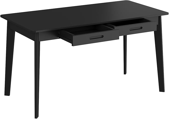 47 Inch Compact Computer Gaming Desk, Black Study Work Office Desk with 2 Storage Drawers, Rectangular Study Reading Table, Simple Computer Writing Table for Home Office, Living Room