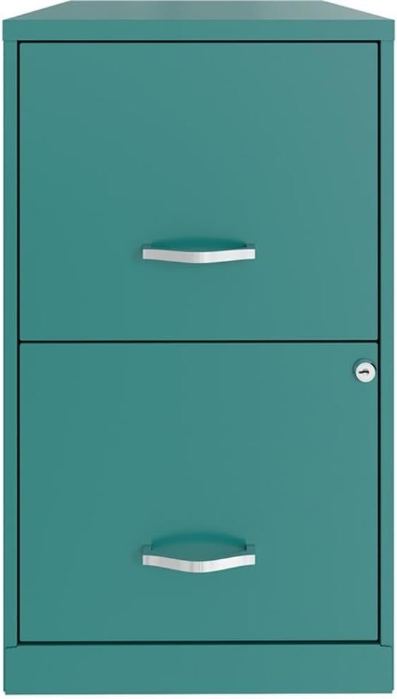 Scranton & Co 2-Drawer Metal File Cabinet, 18" Deep, Painted Steel, Teal/Turquoise Finish, Locking High-Side Drawers for Letter Files, Smooth Glide Suspension, Compact Home or Office Storage Solution