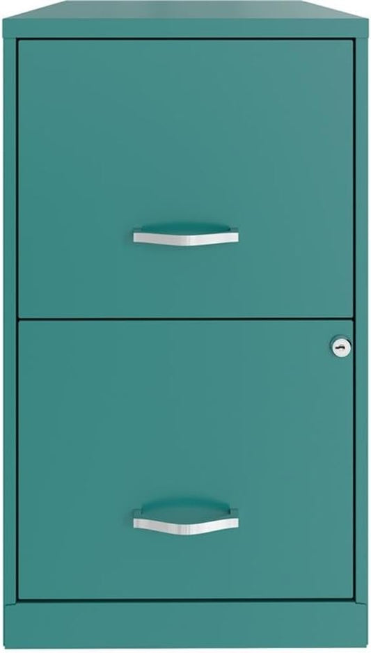 Scranton & Co 2-Drawer Metal File Cabinet, 18" Deep, Painted Steel, Teal/Turquoise Finish, Locking High-Side Drawers for Letter Files, Smooth Glide Suspension, Compact Home or Office Storage Solution