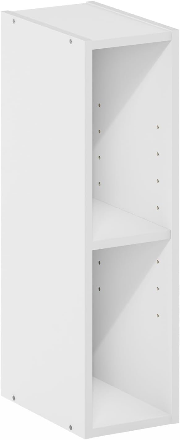 Furinno Fulda Book Shelf, 2-Tier Narrow Bookshelf, Bookcase with 6-in Width Storage Shelf, 9.3 x 5.9 x 21.2, for Living Room, Bedroom, Home Office, Plain White