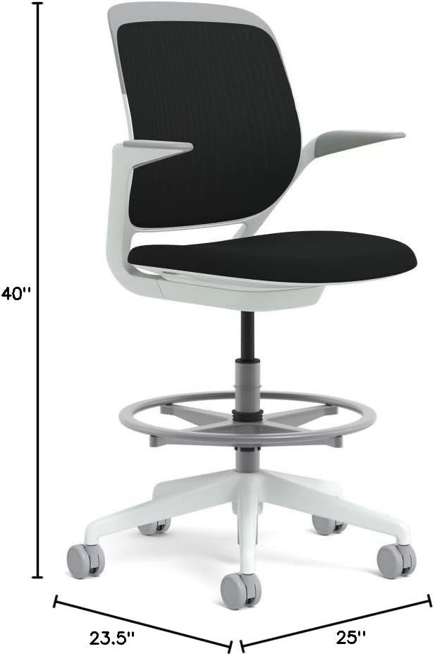 Steelcase White Base with Hard Floor Casters Cobi Stool, Licorice