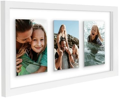 Americanflat 4x6 Collage Picture Frame with Shatter-Resistant Glass - Fits Three 4x6 Photos or use as One 9x17 Frame - Signature Collection - Collage Frames with Floating Effect - White