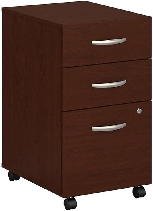 Bush Business Furniture Series C 3 Drawer Mobile File Cabinet in Mahogany, Assembled Office Storage Unit for Home or Commercial Spaces