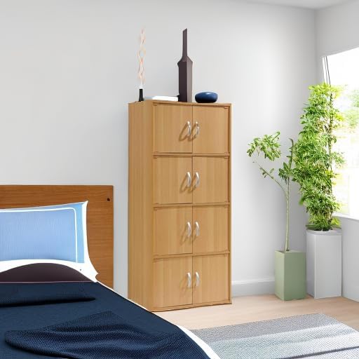 Hodedah 4-Shelf, 8-Door Bookcase Cabinet in Beech