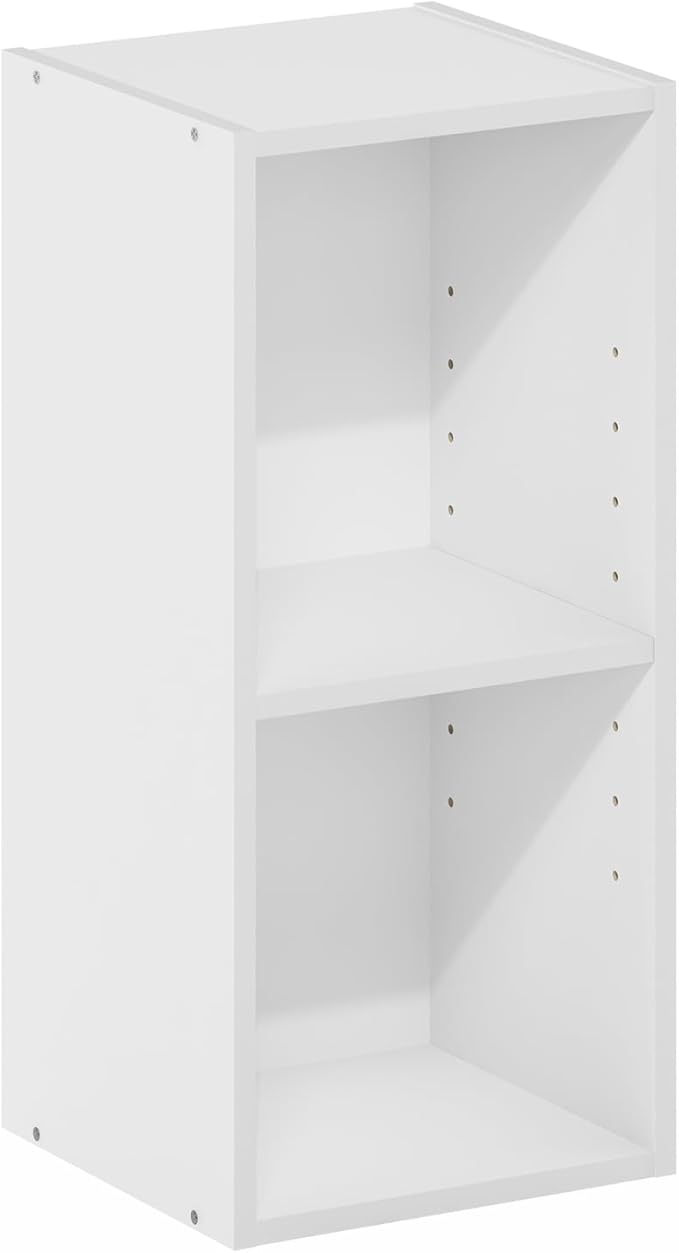 Furinno Fulda Book Shelf, 2-Tier Narrow Bookshelf, Bookcase with 10-in Width Storage Shelf, 9.3 x 9.8 x 21.2, for Living Room, Bedroom, Home Office, Plain White