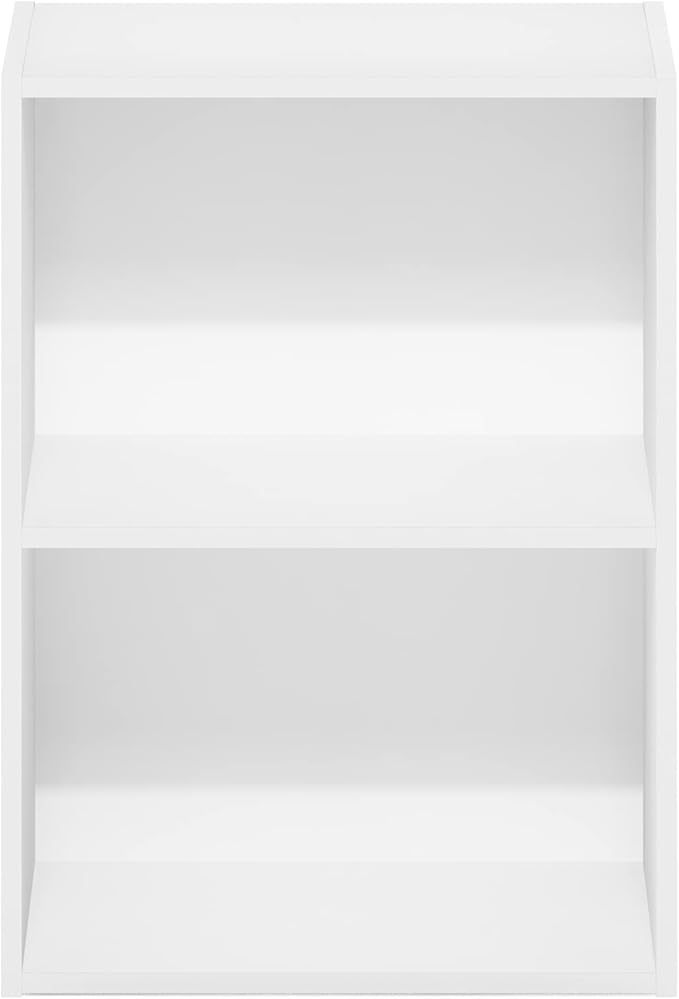 Furinno LUDER Book Shelf, 2-Tier Modern Bookshelf, Open Shelves Wide Bookcase, 9 x 16 x 21, Easy Assembly, Closed Back, for Living Room, Bedroom, Home Office, Plain White