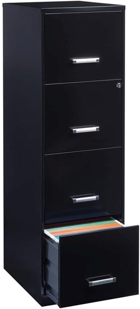 Scranton & Co 18" Deep 4 Drawer Metal Filing Cabinet, Black Finish, Pre-Assembled, Vertical File Cabinet for Letter-Size Documents, Cam Lock Security, Durable Steel Office Storage Solution