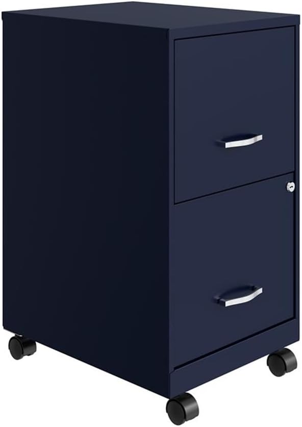 UrbanPro 2-Drawer Metal Mobile Vertical Filing Cabinet, 18" Depth, Navy Finish, Smooth Glide Suspension, Locking Drawers, Letter-Size File Storage, Painted Steel, Easy Roll Casters for Home or Office